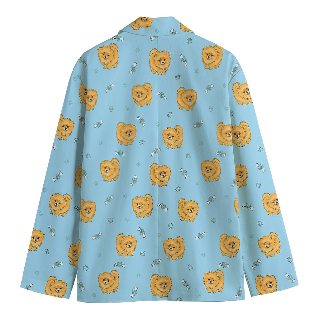 Cartoon Pomeranian Pattern Print Men's Blazer