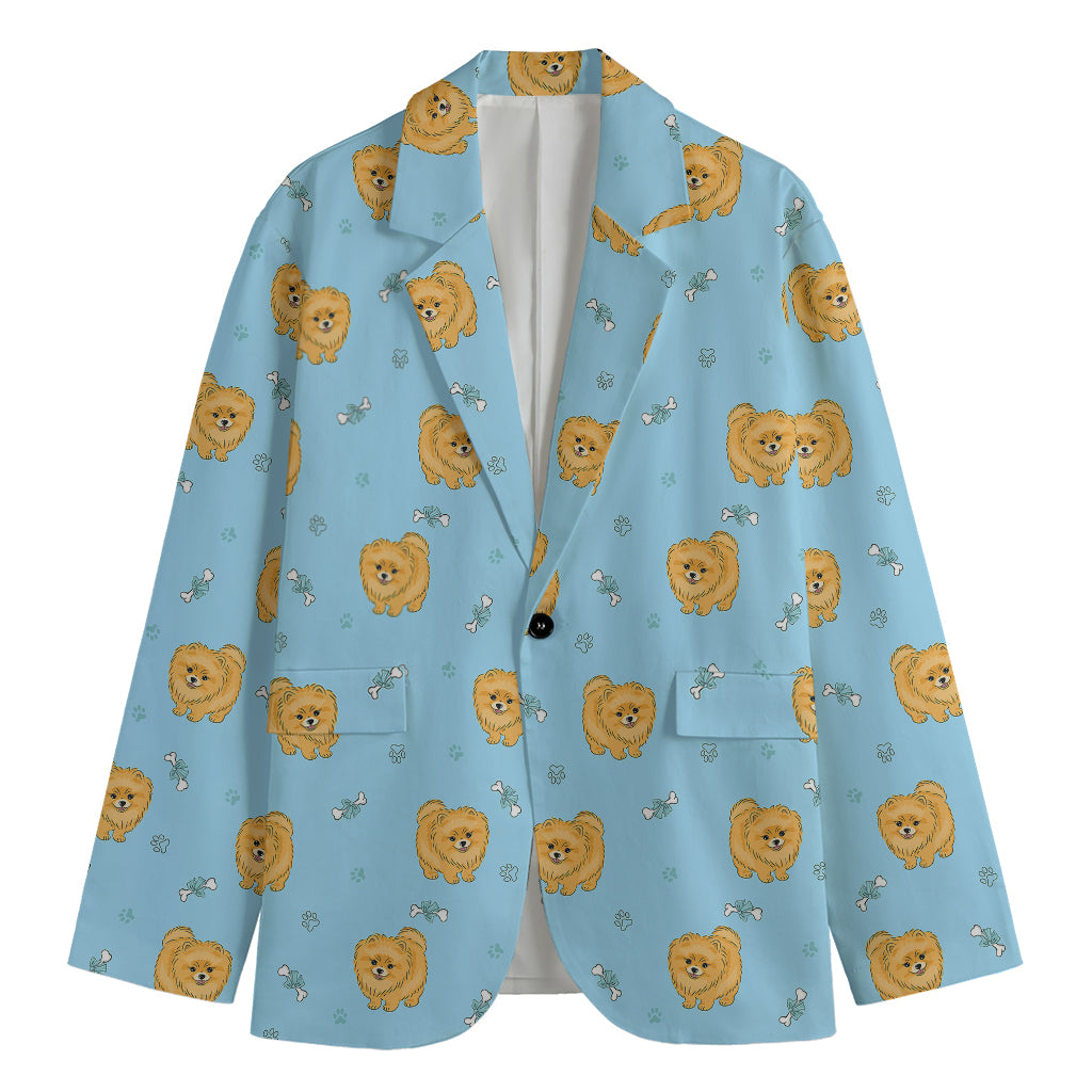 Cartoon Pomeranian Pattern Print Men's Cotton Blazer