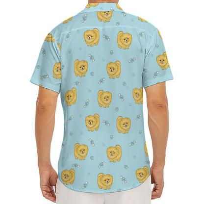Cartoon Pomeranian Pattern Print Men's Deep V-Neck Shirt