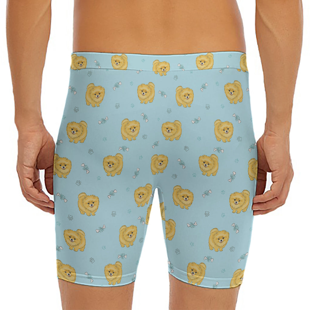 Cartoon Pomeranian Pattern Print Men's Long Boxer Briefs
