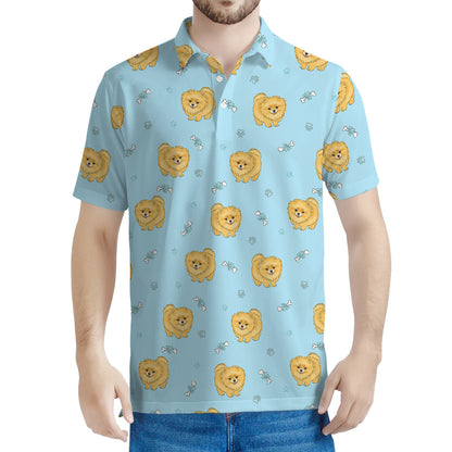 Cartoon Pomeranian Pattern Print Men's Polo Shirt