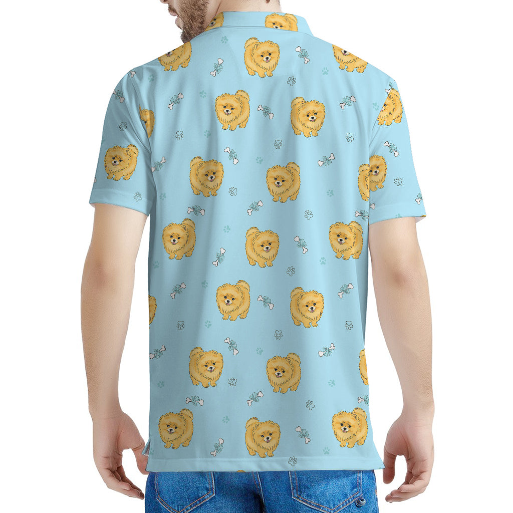 Cartoon Pomeranian Pattern Print Men's Polo Shirt