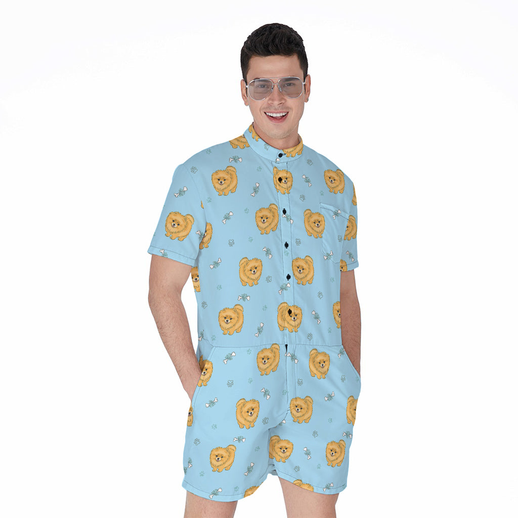 Cartoon Pomeranian Pattern Print Men's Rompers