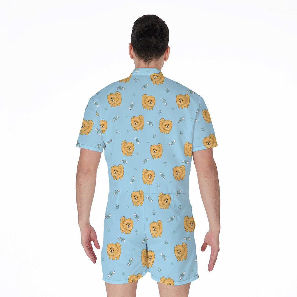 Cartoon Pomeranian Pattern Print Men's Rompers