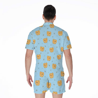 Cartoon Pomeranian Pattern Print Men's Rompers