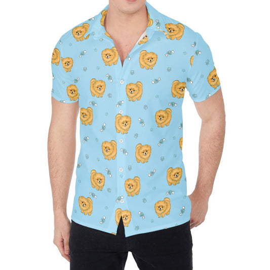 Cartoon Pomeranian Pattern Print Men's Shirt