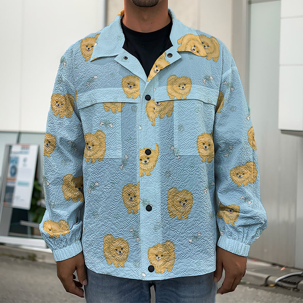 Cartoon Pomeranian Pattern Print Men's Shirt Jacket