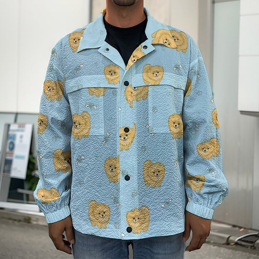 Cartoon Pomeranian Pattern Print Men's Shirt Jacket
