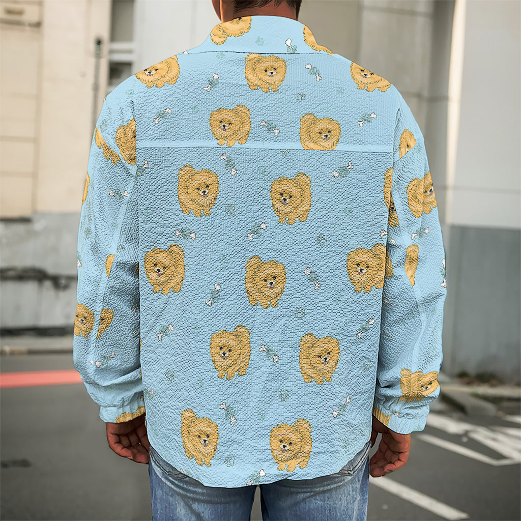 Cartoon Pomeranian Pattern Print Men's Shirt Jacket