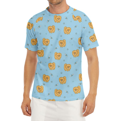 Cartoon Pomeranian Pattern Print Men's Short Sleeve Rash Guard