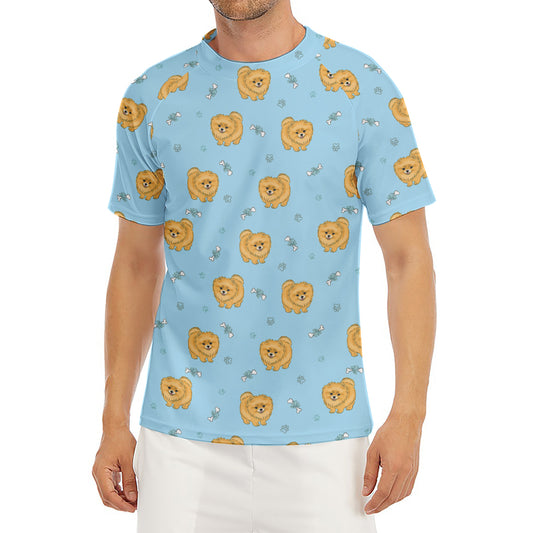 Cartoon Pomeranian Pattern Print Men's Short Sleeve Rash Guard