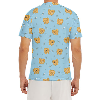 Cartoon Pomeranian Pattern Print Men's Short Sleeve Rash Guard