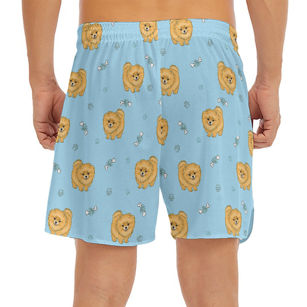 Cartoon Pomeranian Pattern Print Men's Split Running Shorts
