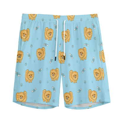Cartoon Pomeranian Pattern Print Men's Sports Shorts