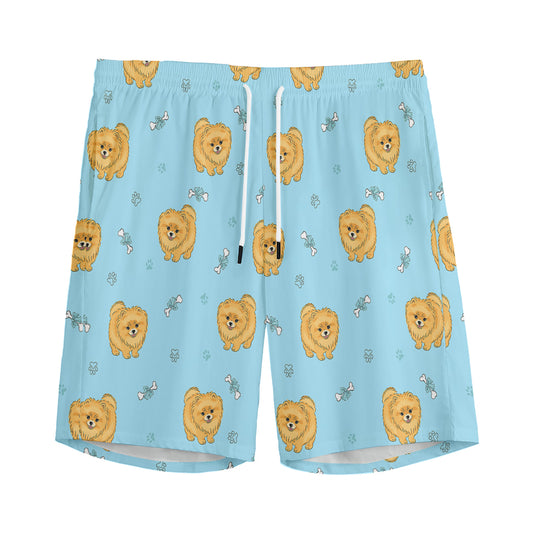 Cartoon Pomeranian Pattern Print Men's Sports Shorts
