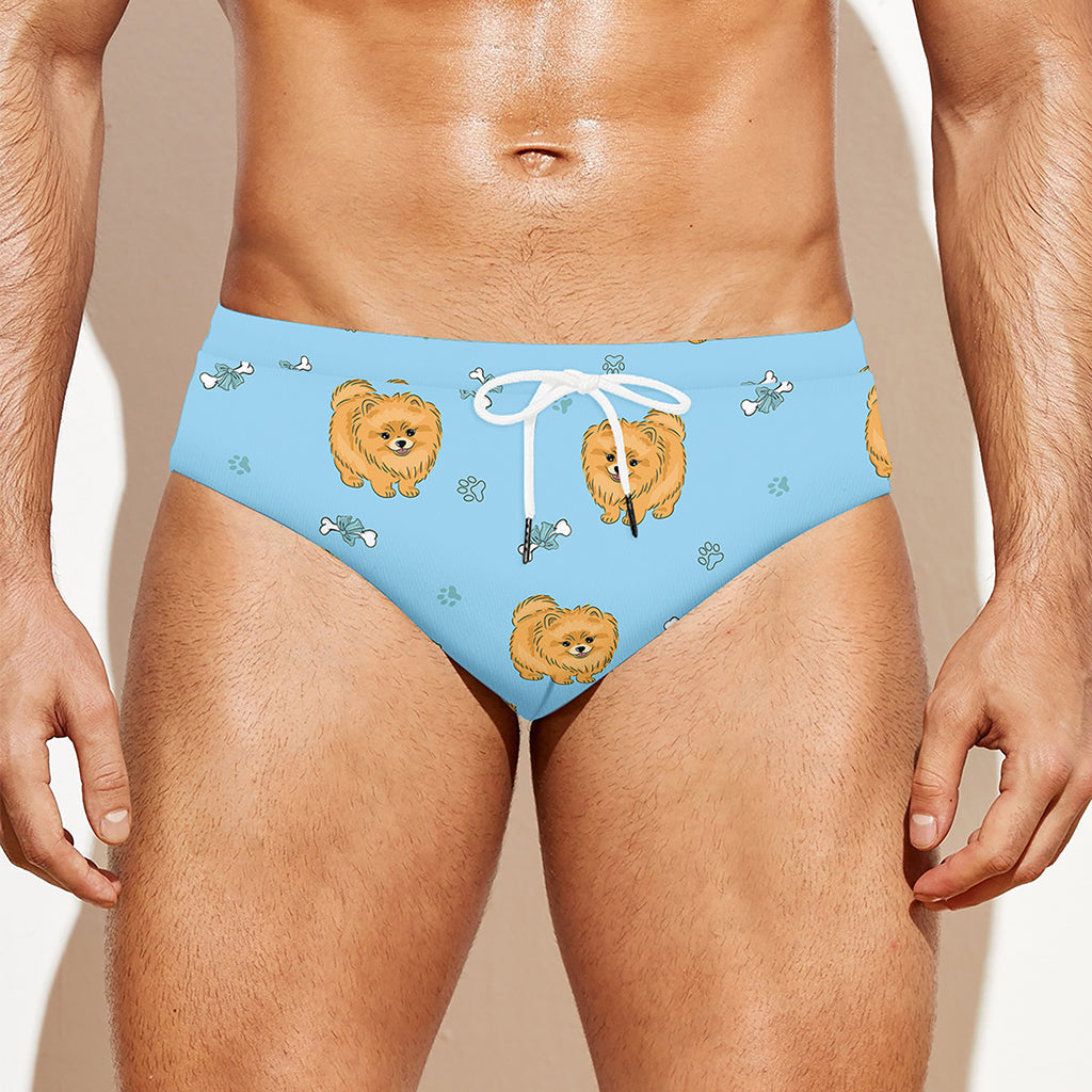 Cartoon Pomeranian Pattern Print Men's Swim Briefs