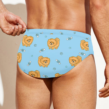 Cartoon Pomeranian Pattern Print Men's Swim Briefs