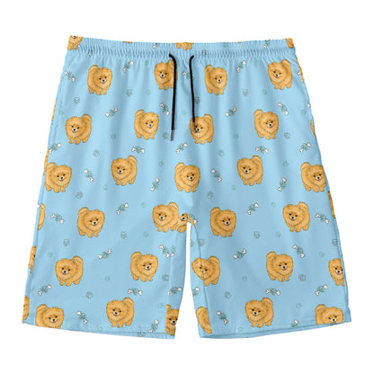 Cartoon Pomeranian Pattern Print Men's Swim Trunks