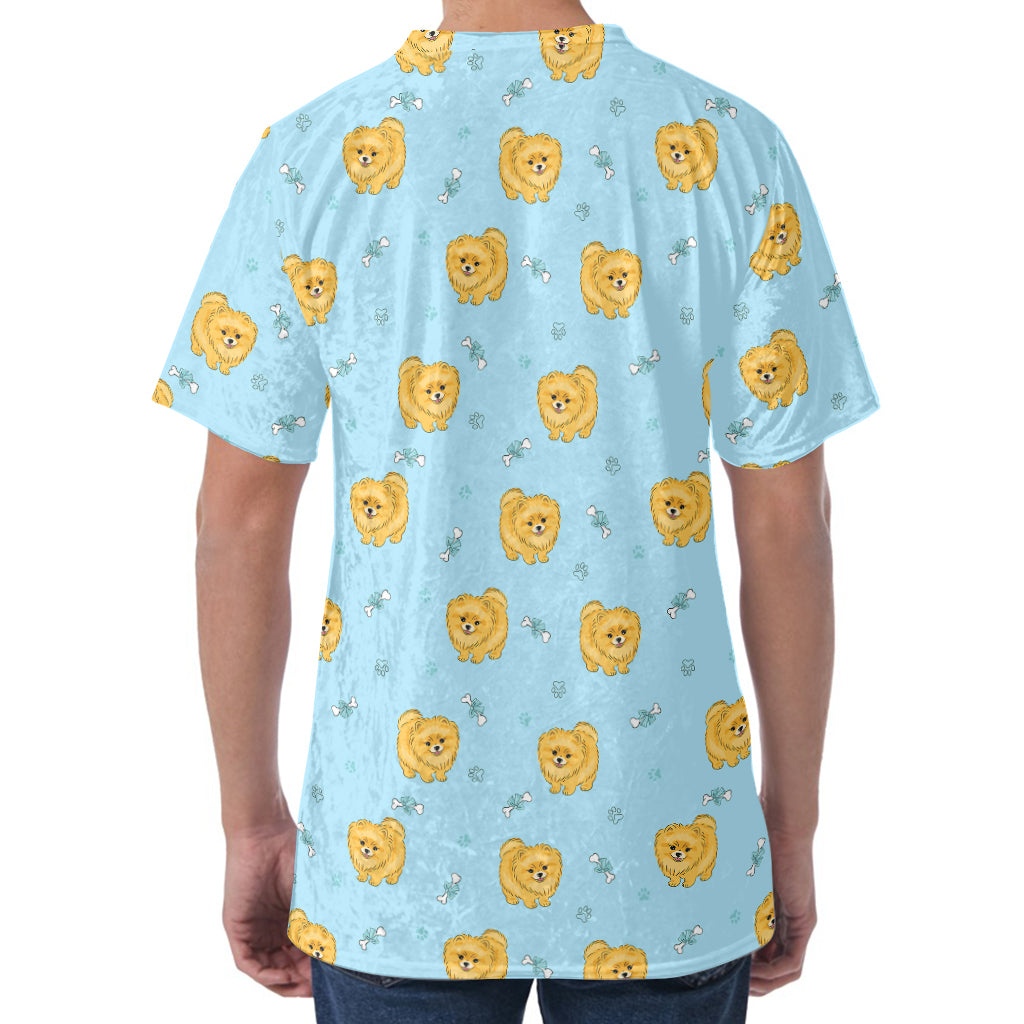 Cartoon Pomeranian Pattern Print Men's Velvet T-Shirt
