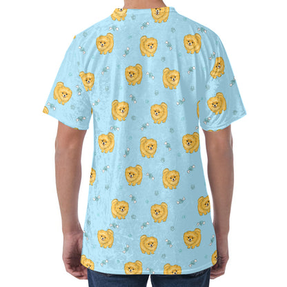Cartoon Pomeranian Pattern Print Men's Velvet T-Shirt