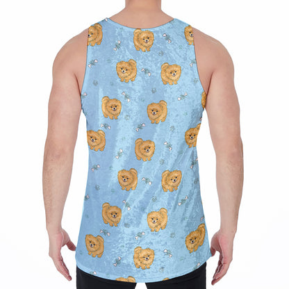 Cartoon Pomeranian Pattern Print Men's Velvet Tank Top
