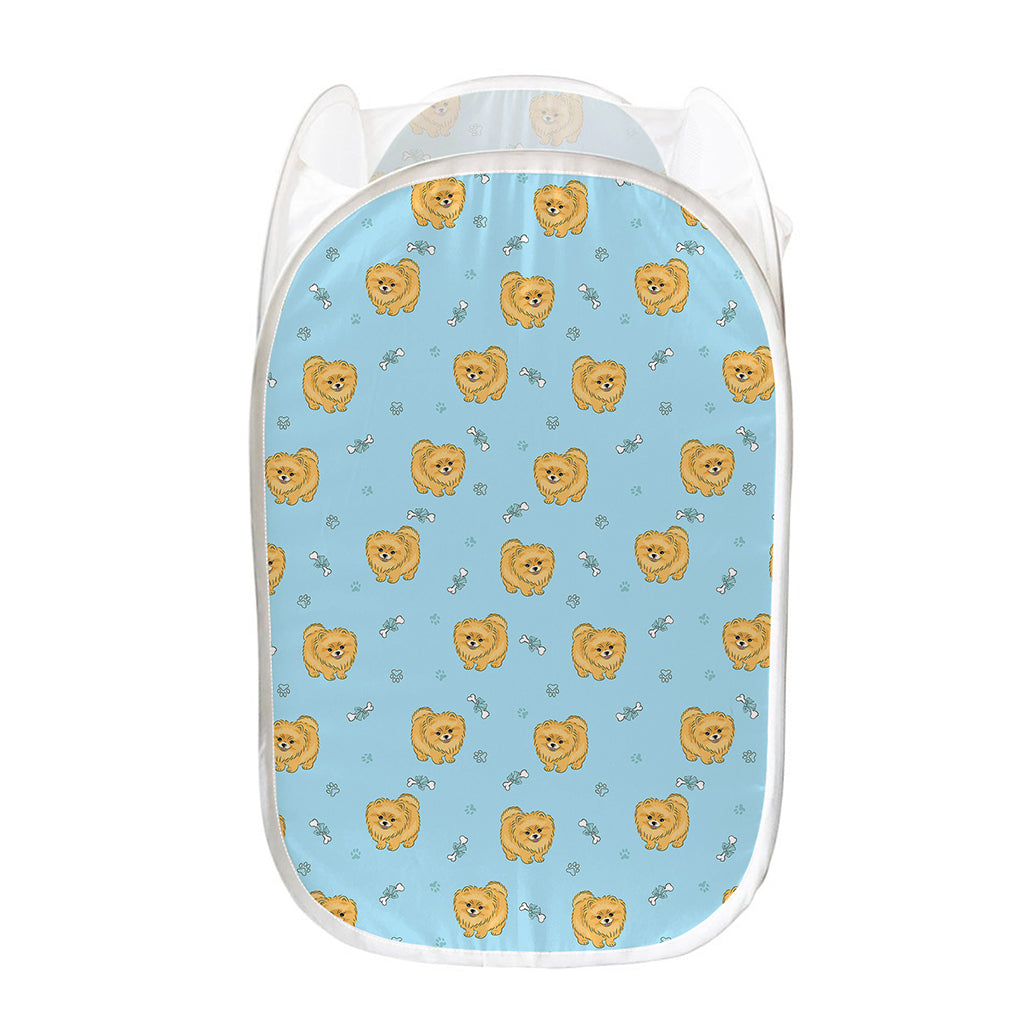 Cartoon Pomeranian Pattern Print Mesh Laundry Hamper