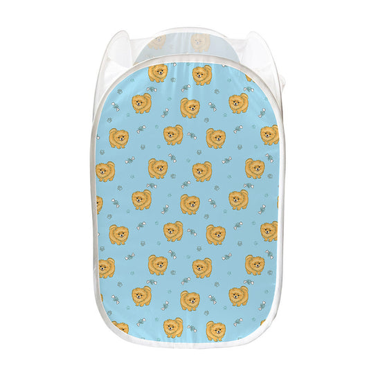 Cartoon Pomeranian Pattern Print Mesh Laundry Hamper
