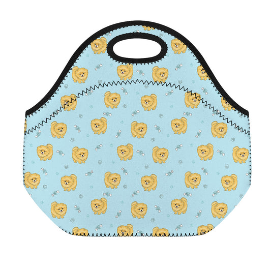 Cartoon Pomeranian Pattern Print Neoprene Lunch Bag