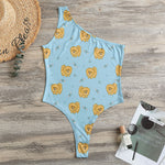 Cartoon Pomeranian Pattern Print One Shoulder Bodysuit