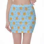 Cartoon Pomeranian Pattern Print Pencil Mini Skirt