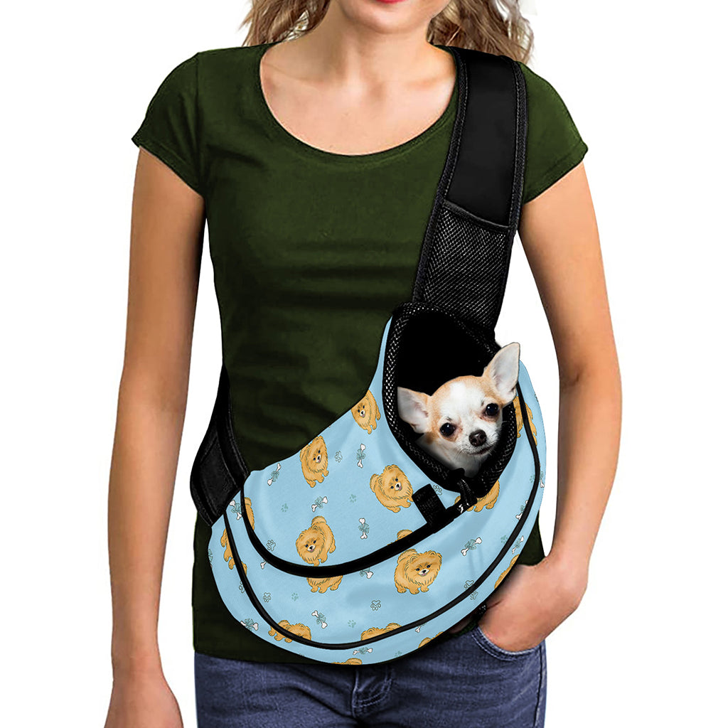 Cartoon Pomeranian Pattern Print Pet Sling Carrier