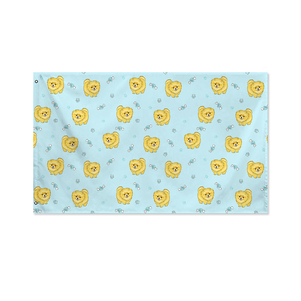 Cartoon Pomeranian Pattern Print Polyester Flag