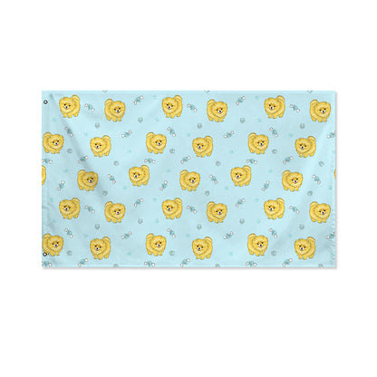 Cartoon Pomeranian Pattern Print Polyester Flag