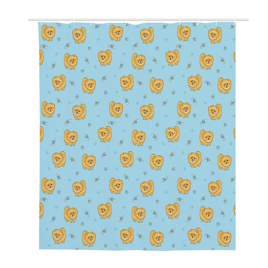 Cartoon Pomeranian Pattern Print Polyester Shower Curtain