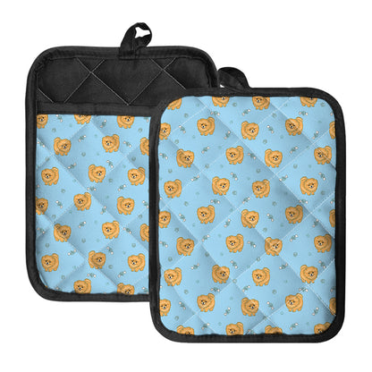 Cartoon Pomeranian Pattern Print Pot Holders With Pocket