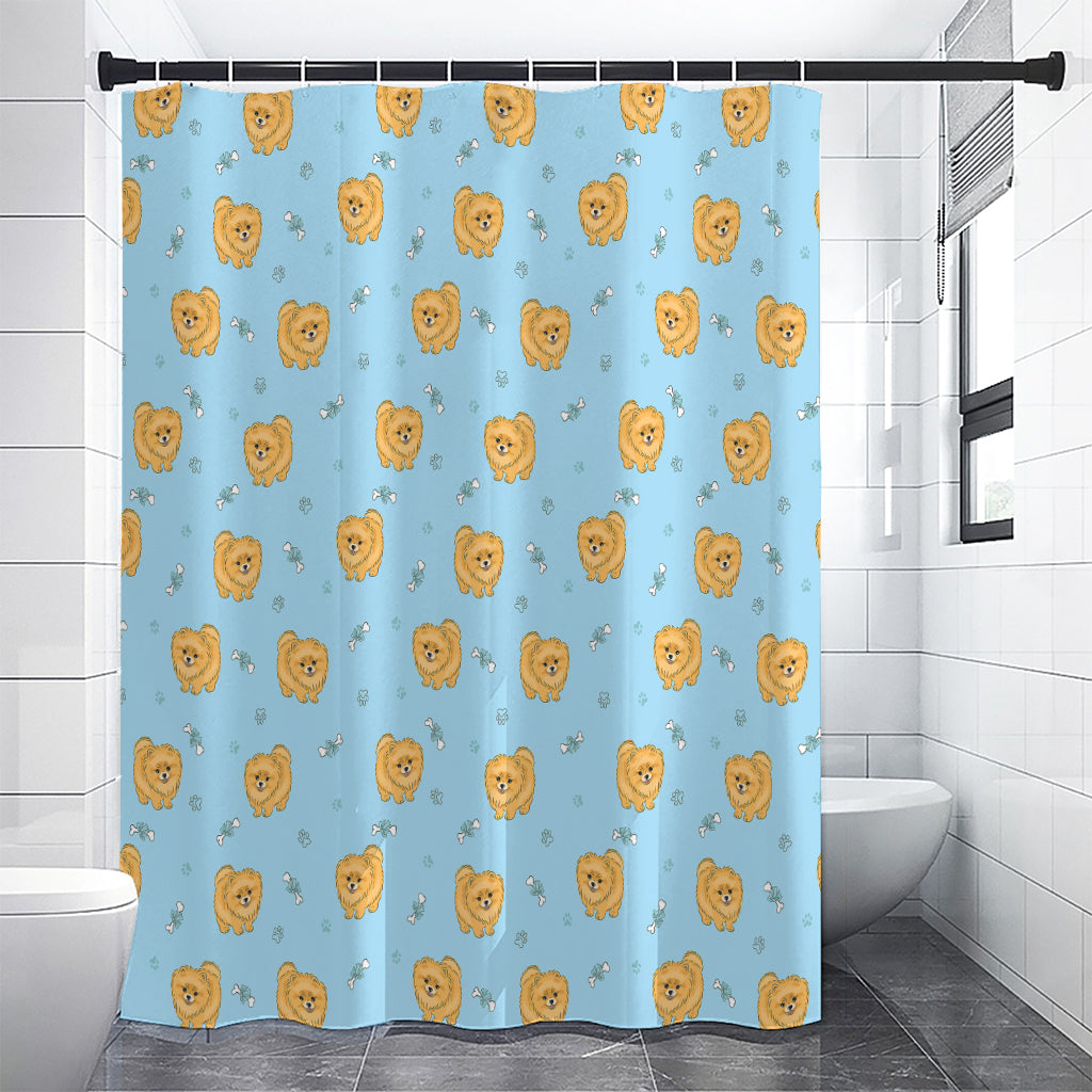 Cartoon Pomeranian Pattern Print Premium Shower Curtain