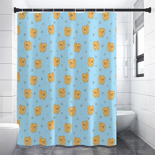 Cartoon Pomeranian Pattern Print Premium Shower Curtain