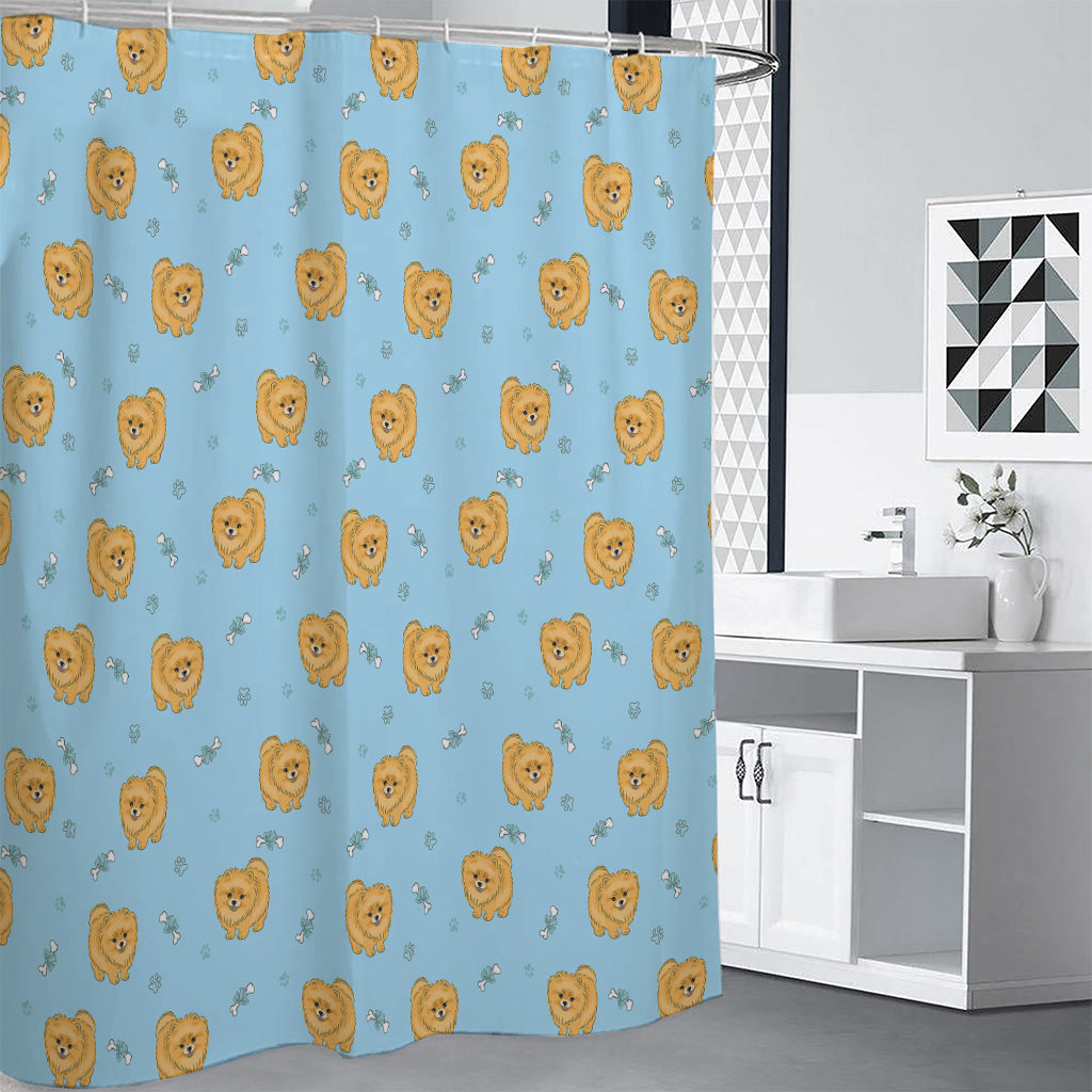 Cartoon Pomeranian Pattern Print Premium Shower Curtain