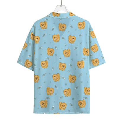 Cartoon Pomeranian Pattern Print Rayon Hawaiian Shirt