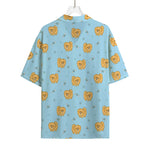 Cartoon Pomeranian Pattern Print Rayon Hawaiian Shirt