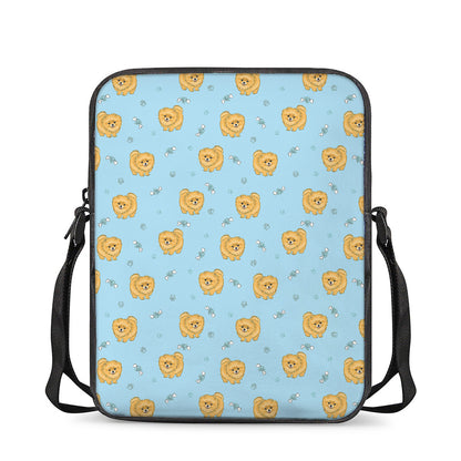 Cartoon Pomeranian Pattern Print Rectangular Crossbody Bag