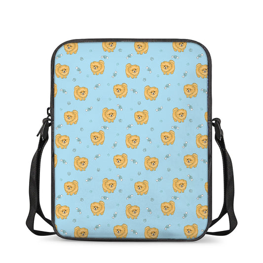 Cartoon Pomeranian Pattern Print Rectangular Crossbody Bag
