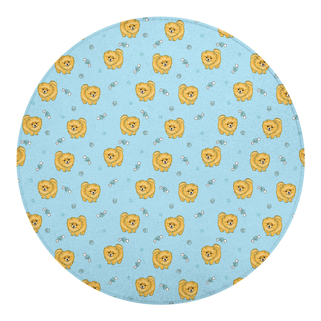 Cartoon Pomeranian Pattern Print Round Blanket