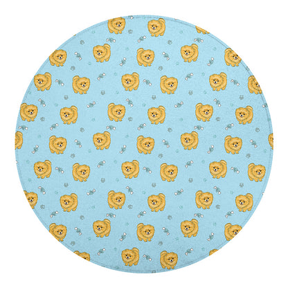 Cartoon Pomeranian Pattern Print Round Blanket