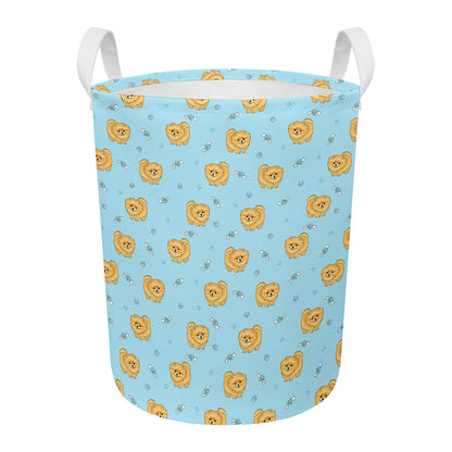 Cartoon Pomeranian Pattern Print Round Laundry Basket