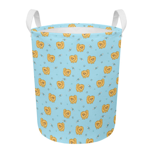 Cartoon Pomeranian Pattern Print Round Laundry Basket