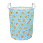 Cartoon Pomeranian Pattern Print Round Laundry Basket