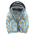 Cartoon Pomeranian Pattern Print Sherpa Lined Zip Up Hoodie