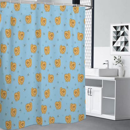 Cartoon Pomeranian Pattern Print Shower Curtain