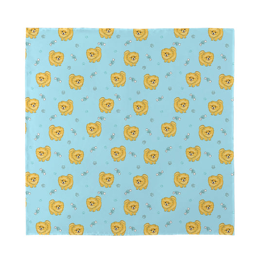 Cartoon Pomeranian Pattern Print Silk Bandana